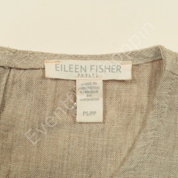 Eileen Fisher Linen Top Womens PS Beige Jewel Neck Sleeveless Petite - Picture 4 of 5